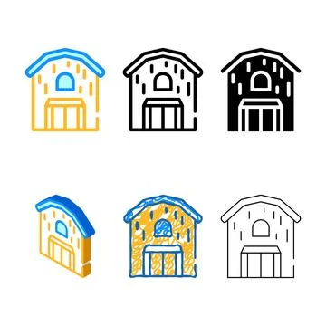 Barn building set color icon vector flat Stock Illustration