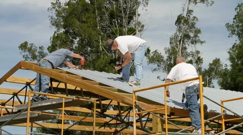 Barn Construction Crew Stock Footage