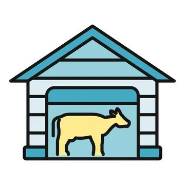Barn with a cow inside outline icon Stock Illustration