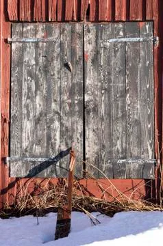 Barn Door in Winter Stock Photos