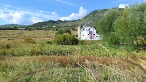 Barn flag and grass wide Vídeos de archivo 54565962