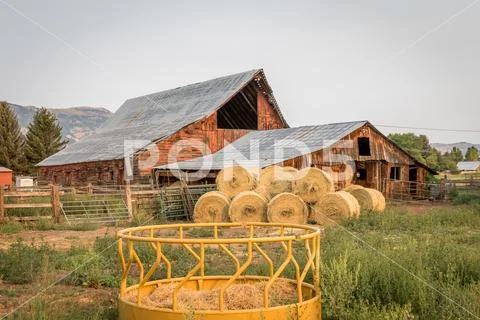 Barn with Hay Bales Stock Photos