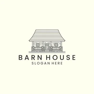 Barn house with linear style logo icon template design. lodging, wood, home,  Stock Illustration