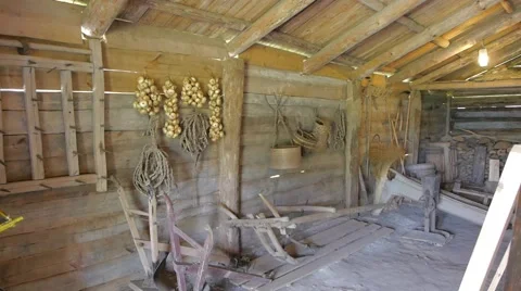 Barn in the house of a poor peasant in the old Russian style Stock Footage 54619205