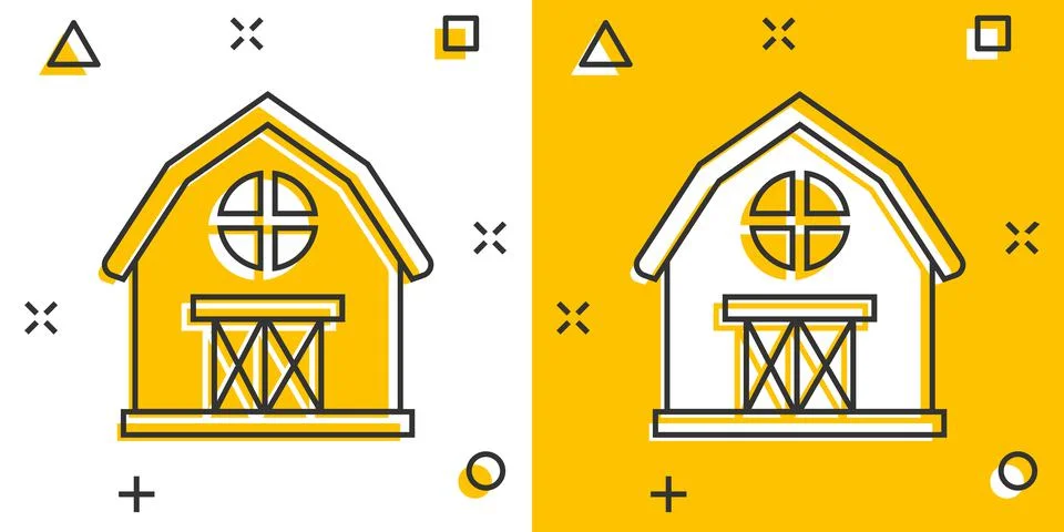 Barn icon in comic style. Farm house cartoon vector illustration on white iso Stock Illustration