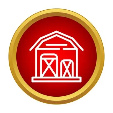Barn icon with golden border on red background Stock Illustration