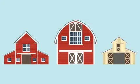 Barn icon set. Vector illustration of red farm house. Stock Illustration