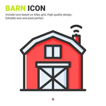 Barn icon vector with outline color style isolated on white background 스톡 일러스트
