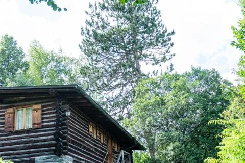 Barn in the mountains wit panoramic view Stock Photos