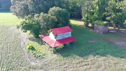 Barn Next to Field Pull Away Stock Footage 340201569