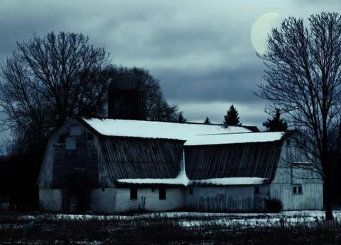 Barn at night scene Stock Photos