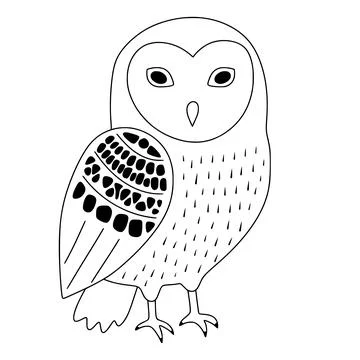 Barn owl doodle outline drawing learning activity Stock Illustration