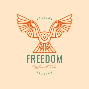 Barn owl fly catching hunter nocturnal bird line style hipster vintage logo.. Stock Illustration