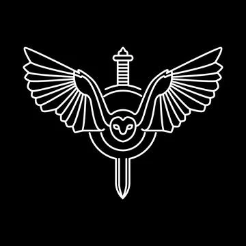 Barn owl fly wings hunter freedom with sword line style simple logo design .. Stock Illustration