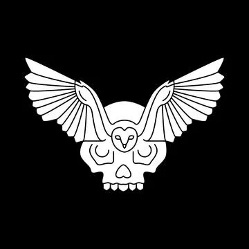 Barn owl fly wings hunter freedom with skull cranium scare logo design vect.. Stock Illustration