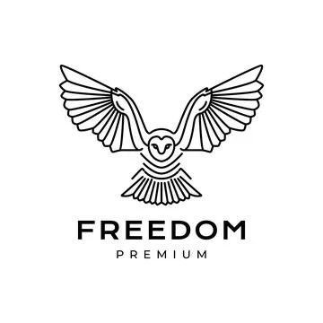 Barn owl fly wings hunter freedom line style modern minimal logo design vec.. Stock Illustration