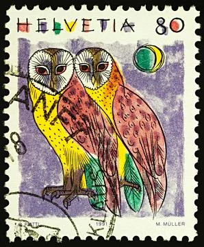 Barn Owl on postage stamp Stock Photos