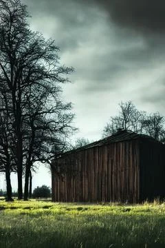 Barn on the prairie. Digital illustration Ilustración de archivo
