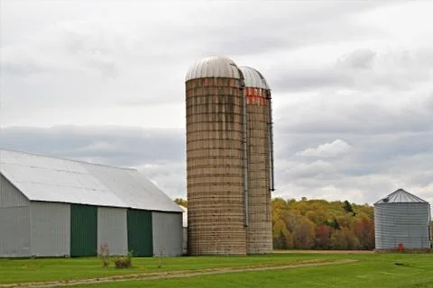 Barn with silos on a farm Foto stock