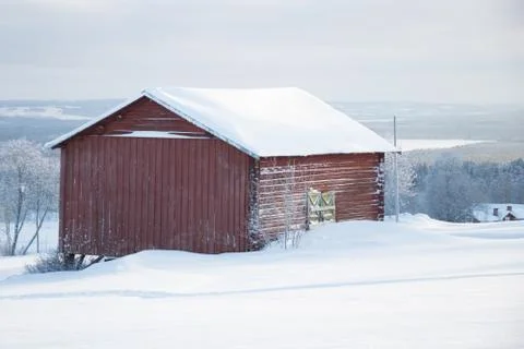 Barn in snow Stock Photos