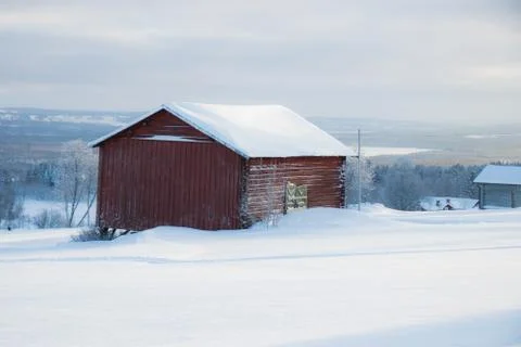 Barn in snow Stock Photos