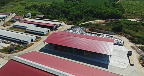 Barn Storage Buildings Next To Bio Farm Land Modern Equipment Aerial Rise Stock Footage 289417828