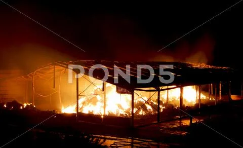 Barn Straw Fire Night time Stock Photos