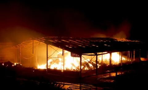 Barn Straw Fire Night time Stock Photos
