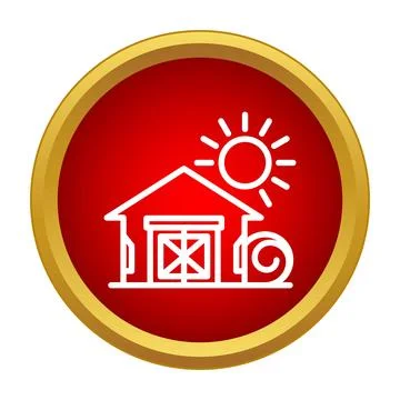 Barn, sun, hay bale in round icon Stock Illustration