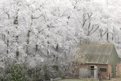 Barn in winterlandscape Stock-Fotos