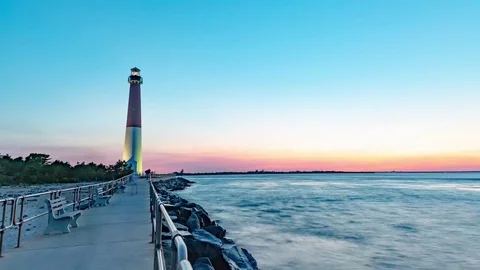 Barnegat Lighthouse Sunset Timelapse - Long Beach Island 4K HD Video stock 78819083