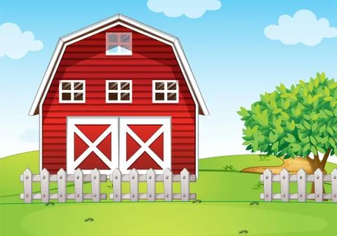 A barnhouse at the hilltop Stock Illustration