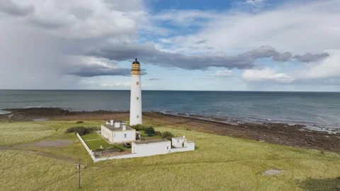 Barns Ness Lighthouse from a drone, Dunbar, East Lothian, Scotland, UK Stock-Footage 317170835