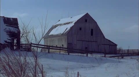 Barn,snowy,field,farm,Mo. Stock Footage 25592223