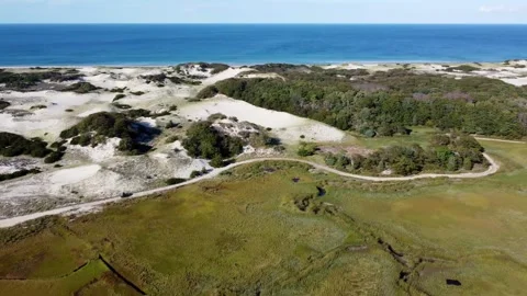 Barnstable, Cape Cod Marsh Aerial with Streams and Grass Stock Footage 252777810