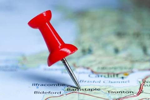 Barnstaple, Devon, England pin on map Stock Photos