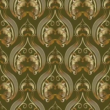 Barogue vintage 3d seamless pattern. Vector floral green background. Striped  스톡 일러스트