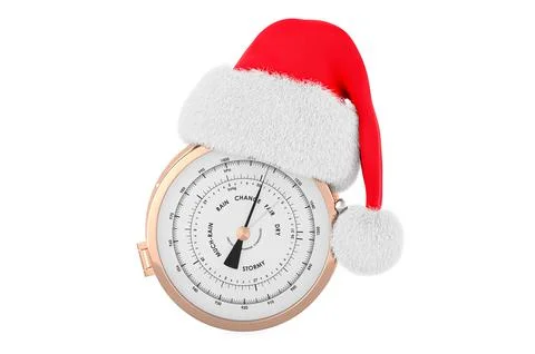 Barometer with Christmas Santa hat. 3D rendering Stock Illustration