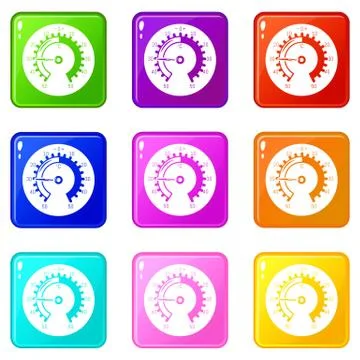 Barometer icons set 9 color collection Stock Illustration