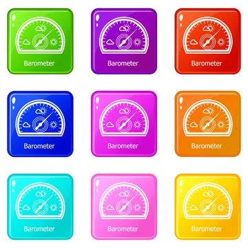 Barometer icons set 9 color collection Stock Illustration