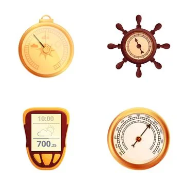 Barometer icons set cartoon vector. Equipment for measuring atmospheric pressure Stock Illustration