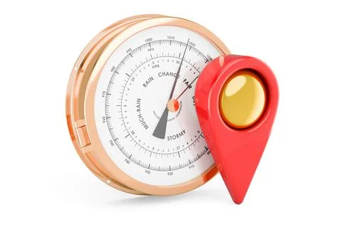 Barometer with map pointer. 3D rendering Stock Illustration