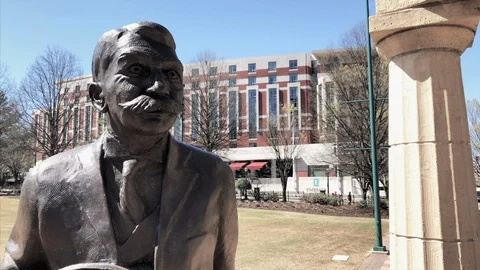 Baron Pierre de Coubertin Statue at Centennial Olympic Park in Atlanta Stock Footage 94702425