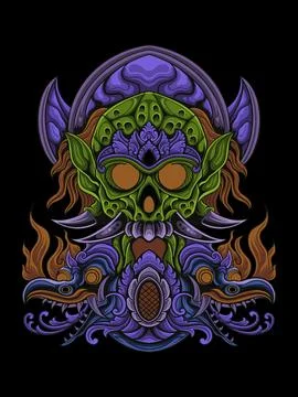 Barong mask vector with engraving Stock Illustration