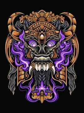 Barong mask vector with engraving Stock Illustration