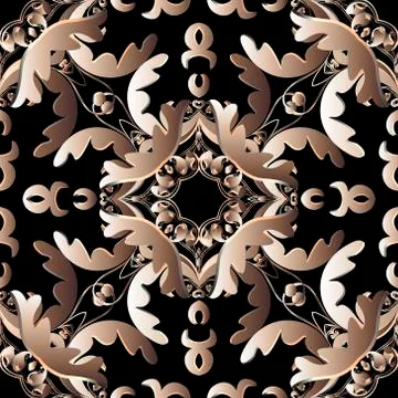 Baroque 3d seamless pattern. Floral ornamental vector Damask background. Repe Illustrazione stock