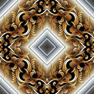 Baroque 3d seamless pattern. Modern vector damask background wallpaper with v 스톡 일러스트
