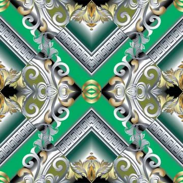 Baroque 3d seamless pattern. Modern vector floral background wallpaper with v Stock Illustration