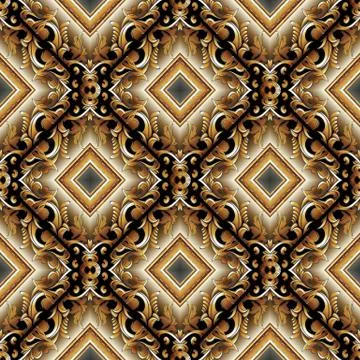 Baroque 3d seamless pattern. Modern vector damask background wallpaper with v 스톡 일러스트