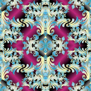 Baroque 3d seamless pattern. Vector floral  surface background wallpaper with Stock Illustration
